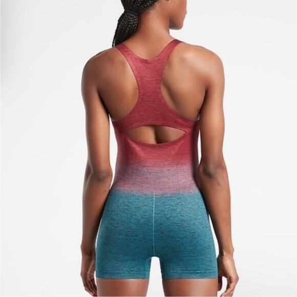 NEW Athleta Women Ombre Red Blue Multi Seamless Workout Relay Bodysuit, Size XS - Picture 2 of 8